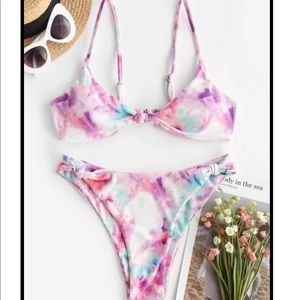 Zaful Tie Dye Ribbed Bikini Knot Front size Small